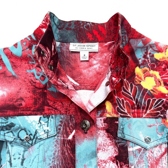 St. John Sport By Marie Gray Abstract Floral Denim Jacket - Picture 3 of 13